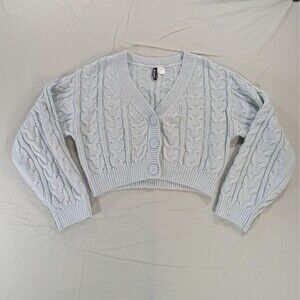 Divided by H&M Cable Knit Cropped Sweater Womens Extra Small Blue Button Up